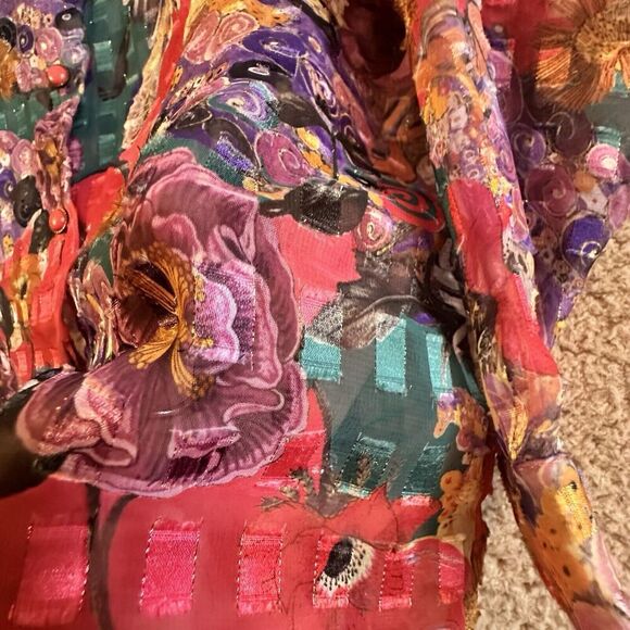 Vintage I & R Sheer Jacket Topper Dopamine Lightweight Mesh Button Down Sz. M EC - Picture 3 of 16